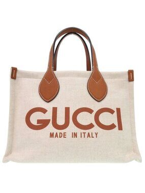 Gucci Print Medium Tote 2-Way Canvas Leather Beige 0852